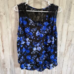 Torrid Georgette Blue Floral Lace Flowy Tank Womens 2X Dark Romance Goth